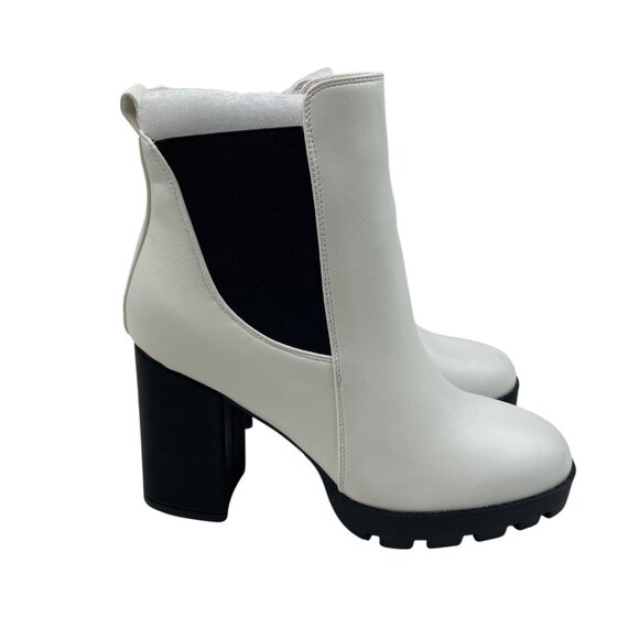 Mia Women’s Boots 7.5 Medium Gwyn Chelsea Platform Zip Ankle White Faux Leather - Picture 2 of 12